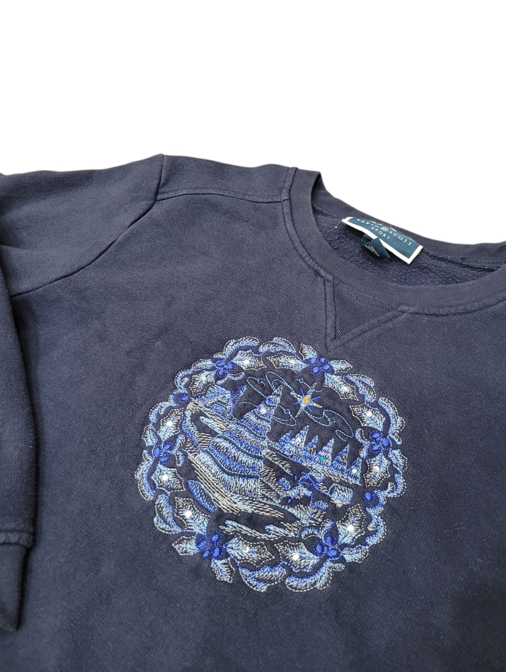 Vintage Karen Scott Navy Blue Christmas Sweatshirt Top Size: Large